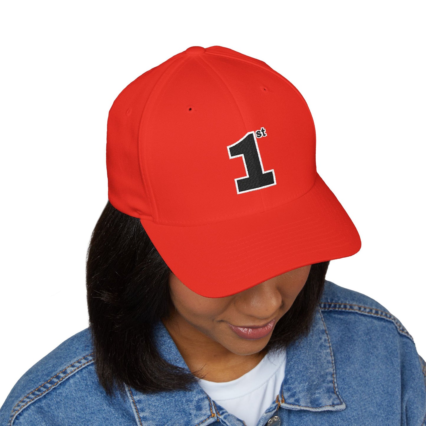 1st Embroidery Closed-Back Cap (black on ASSORTED COLORS)