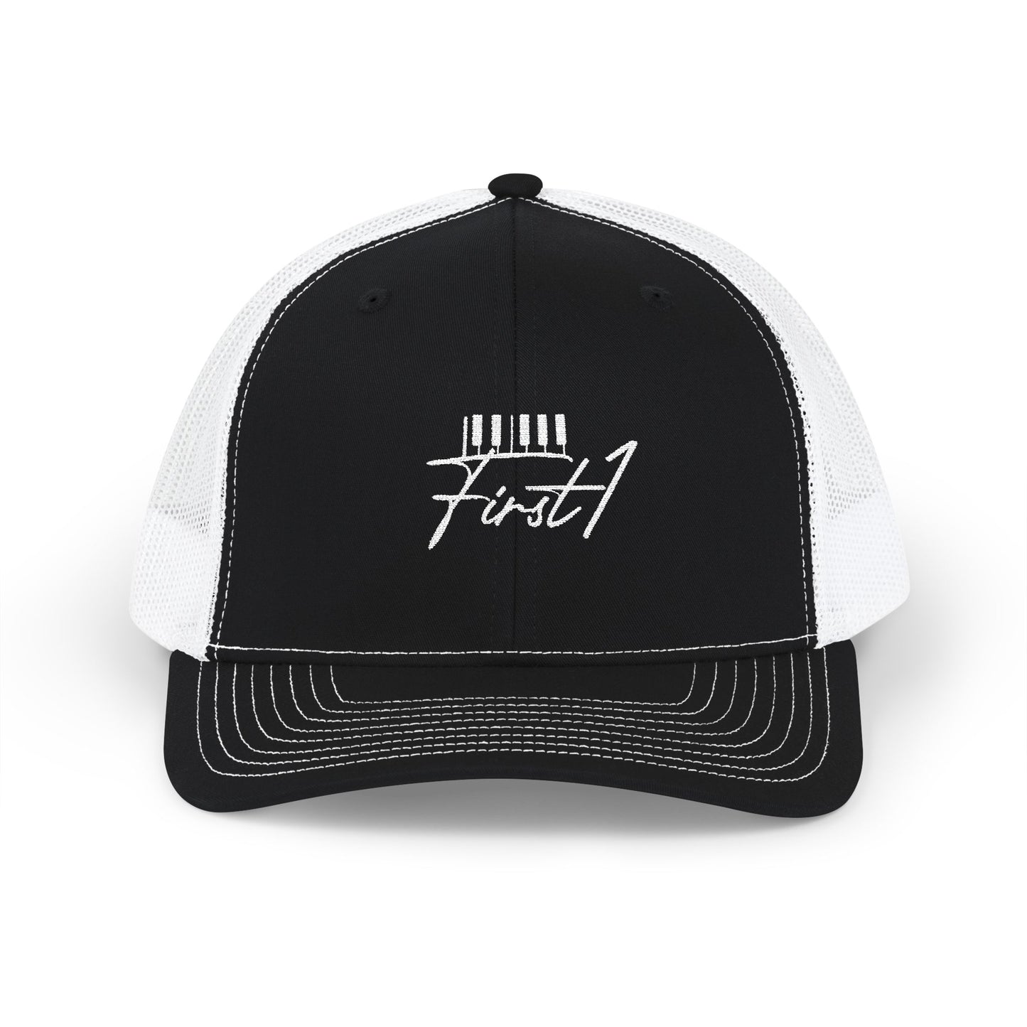 First1 Embroidered Snapback Trucker Cap (blanco)